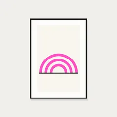 Screen print of concentric arcs over a baseline, framed in black-stained oak