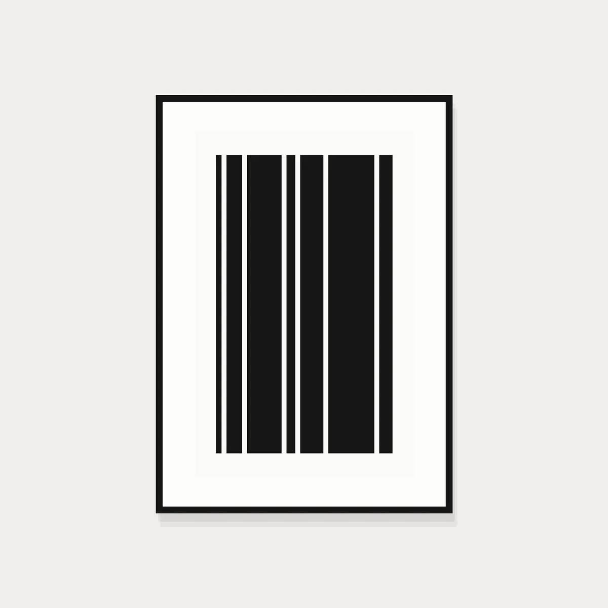 Screen print of vertical bars, framed in black-stained oak